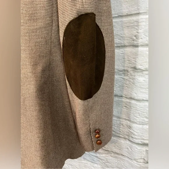 Vintage H BAR C Ranchwear Mens Western Brown Wool Plaid Elbow Patch Blazer Sz 44
